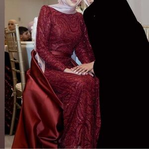 Elegant Burgundy Sequin Evening Gown - Women Dresses